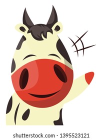 Cow is waving, illustration, vector on white background.