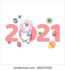 Cow wearing face mask protects coronavirus. The year of the ox isolated on a white background vector