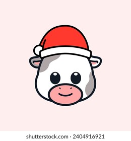 Cow Wearing Santa Hat Illustration