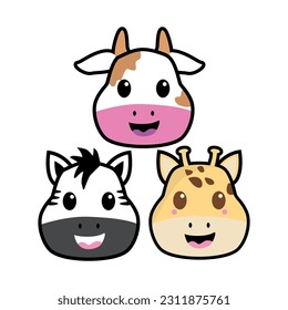 COW, ZEBRA, GIRAFFE VECTOR ILLUSTRATION