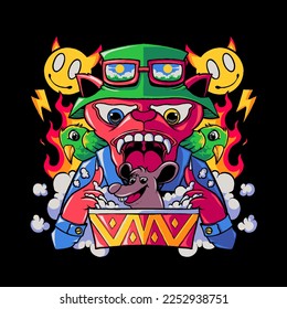  coward cat print vector illustration