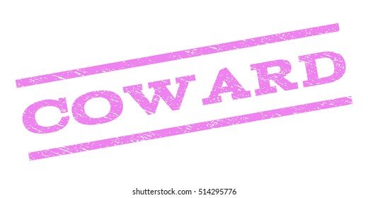 Coward watermark stamp. Text caption between parallel lines with grunge design style. Rubber seal stamp with dust texture. Vector violet color ink imprint on a white background.
