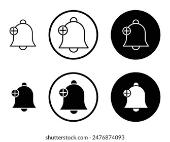 Cowbell circle plus black filled and outlined icon set