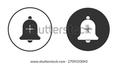 Cowbell circle plus icon symbol sign in solid style.