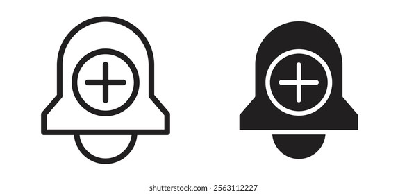 Cowbell circle plus icons in black line and filled versions