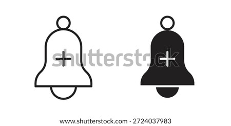 Cowbell circle plus icons, Line vector. solid symbol set