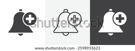 Cowbell circle plus icons in Thin line black color. flat simple vector symbols illustration.