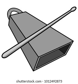 Cowbell and Drumstick Illustration - A vector cartoon illustration of a Cowbell and Drumstick.