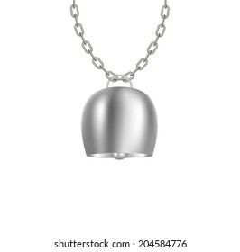 Cowbell hanging on silver chain