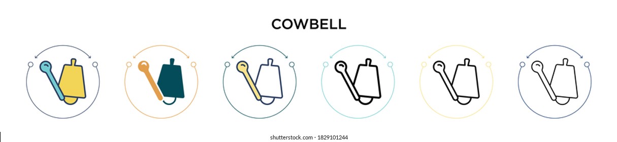 Cowbell icon in filled, thin line, outline and stroke style. Vector illustration of two colored and black cowbell vector icons designs can be used for mobile, ui, web