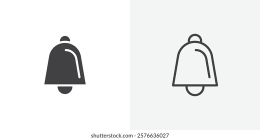 Cowbell icon set in black flat solid and outlined style.