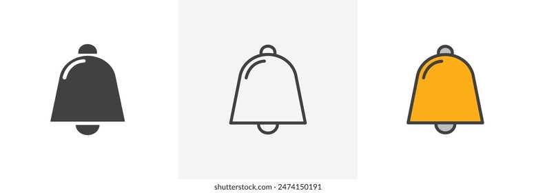 Cowbell icon set. Farm animal metal ring bell vector symbol.