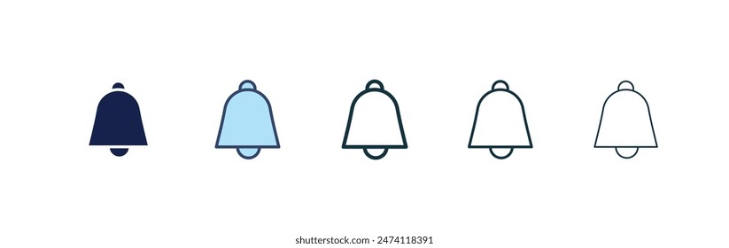 Cowbell icon set. farm cow metal ring bell vector symbol in black filled and outlined style.