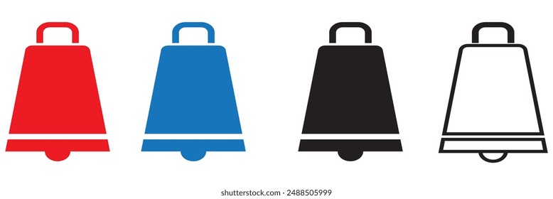 Cowbell icon set. farm cow metal ring bell vector symbol for UI designs.