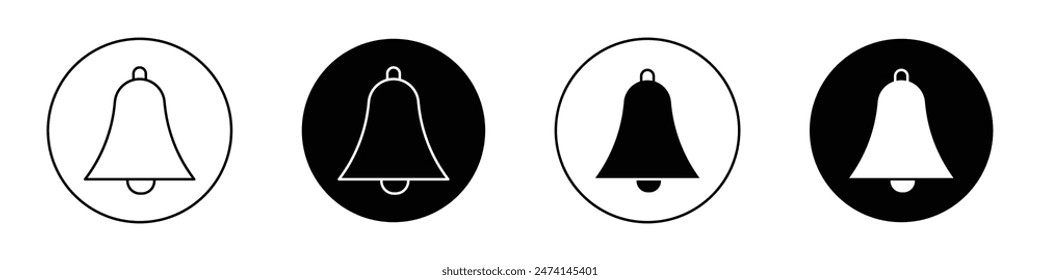 Cowbell icon set. Metal ring bell vector symbol for farm cows.