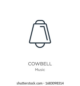 Cowbell icon. Thin linear cowbell outline icon isolated on white background from music and multimedia collection. Line vector sign, symbol for web and mobile