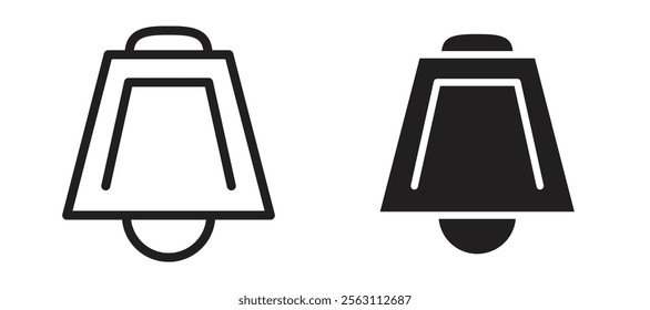 Cowbell icons in black line and filled versions