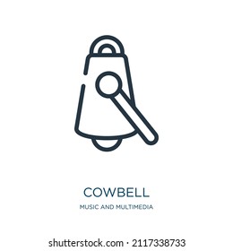 cowbell thin line icon. instrument, music linear icons from music and multimedia concept isolated outline sign. Vector illustration symbol element for web design and apps.