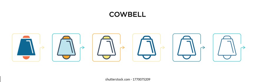 Cowbell vector icon in 6 different modern styles. Black, two colored cowbell icons designed in filled, outline, line and stroke style. Vector illustration can be used for web, mobile, ui