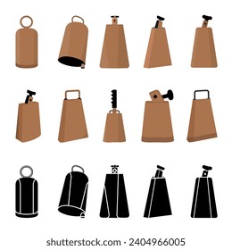 Cowbell Vector Illustration Set With Clip Art White Background And Cowbell Isolated Symbol. Musical Cartoon, Audio Drum, Kit, Cowbell Sound, Black And White Background.