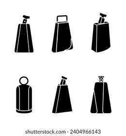 Cowbell Vector Illustration Set With Clip Art White Background And Cowbell Isolated Symbol. Musical Cartoon, Audio Drum, Kit, Cowbell Sound, Black And White Background.