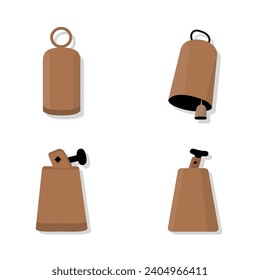 Cowbell Vector Illustration Set With Clip Art White Background And Cowbell Isolated Symbol. Musical Cartoon, Audio Drum, Kit, Cowbell Sound, Black And White Background.