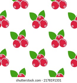 Cowberry with leaves seamless pattern. Background red wild berry. Cranberry with leafy twigs print for wallpaper, textile, packaging and product design vector illustration