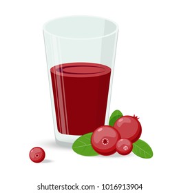 Cowberry, Lingonberry In Flat Vector Style. Sweet Red Forest Berry. Berry Juice. Cranberry.