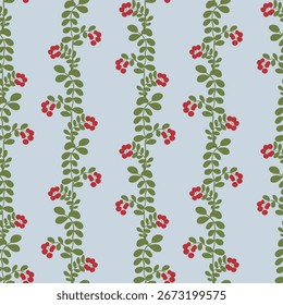 Cowberry seamless pattern in retro style. Vintage wallpaper print and texture for interior or home design. Rural and countryside aesthetic.
