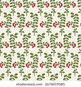 Cowberry seamless pattern in retro style. Vintage wallpaper print and texture for interior or home design. Rural and countryside aesthetic.