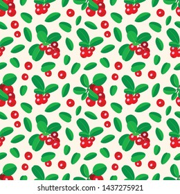 Cowberry seamless vector pattern Hand drawn cowberries pattern for wallpapers, pattern fills, backgrounds, surface textures, textile.