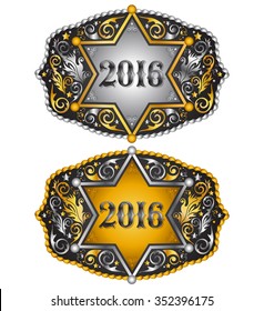 Cowboy 2016 year sheriff badge belt buckle design, 2016 western emblem
