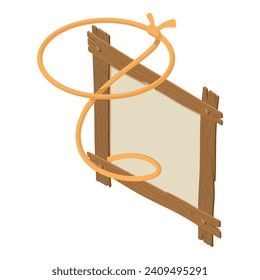 Cowboy accessory icon isometric vector. Traditional cowboy lasso and wood board. Wild west, american culture