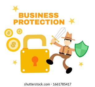 cowboy america and business security protection padlock cartoon doodle flat design style vector illustration