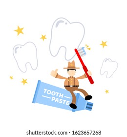 cowboy america and dental care cartoon doodle flat design style vector illustration