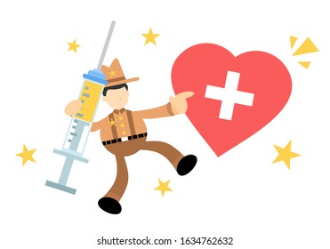 cowboy america and drug health medic industry cartoon doodle flat design style vector illustration