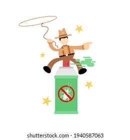 cowboy america eradicate cockroach bug spray insecticide cartoon doodle flat design style vector illustration