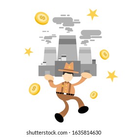 cowboy america and factory industry cartoon doodle flat design style vector illustration