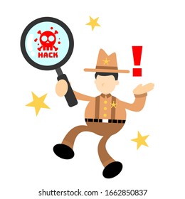 cowboy america find hack attack protection system cartoon doodle flat design style vector illustration