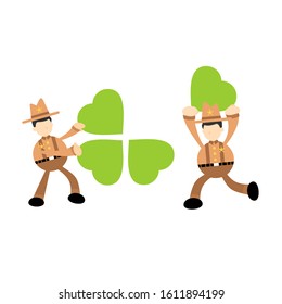 cowboy america man and clover leaf cartoon doodle flat design style vector illustration