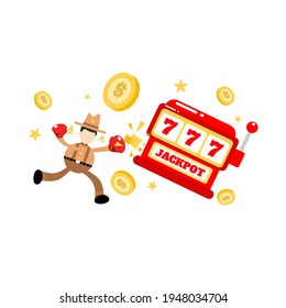 cowboy america and punch boxing casino jackpot slot game cartoon doodle flat design style vector illustration