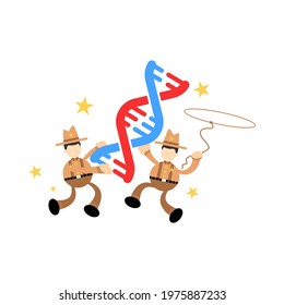 cowboy america research genetic heredity double helix structure part cartoon doodle flat design style vector illustration