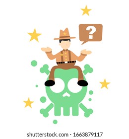 cowboy america and skull alert skeleton danger death sign toxic cartoon doodle flat design style vector illustration