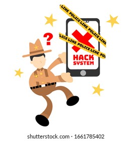 cowboy america stop hack protection system cartoon doodle flat design style vector illustration
