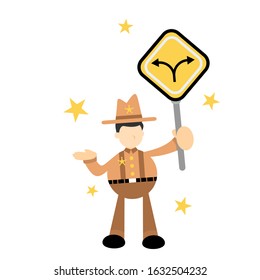 cowboy america and two direction path road sign cartoon doodle flat design style vector illustration