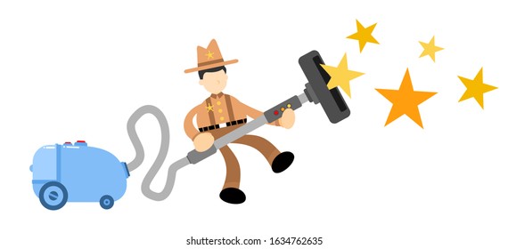 cowboy america and vacuum cleaner clean catch star cartoon doodle flat design style vector illustration