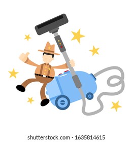 cowboy america and vacuum cleaner clean cartoon doodle flat design style vector illustration
