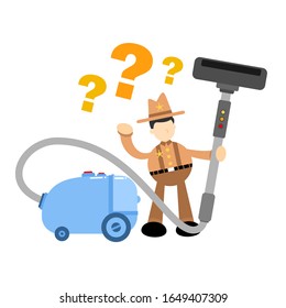 cowboy america and vacuum cleaner clean cartoon doodle flat design style vector illustration