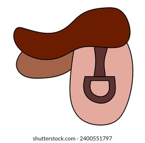 Cowboy American brown saddle. Vintage Western symbol icon hand drawn. Vector illustration isolated on white.