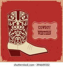 Cowboy american shoe.Vector western american boot card illustration